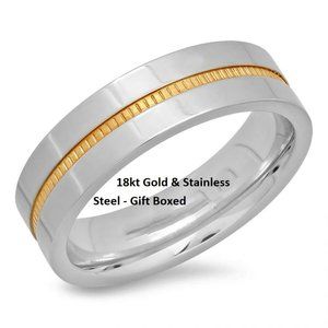 Ring two 2 tone stainless steel band 18 karat NWT